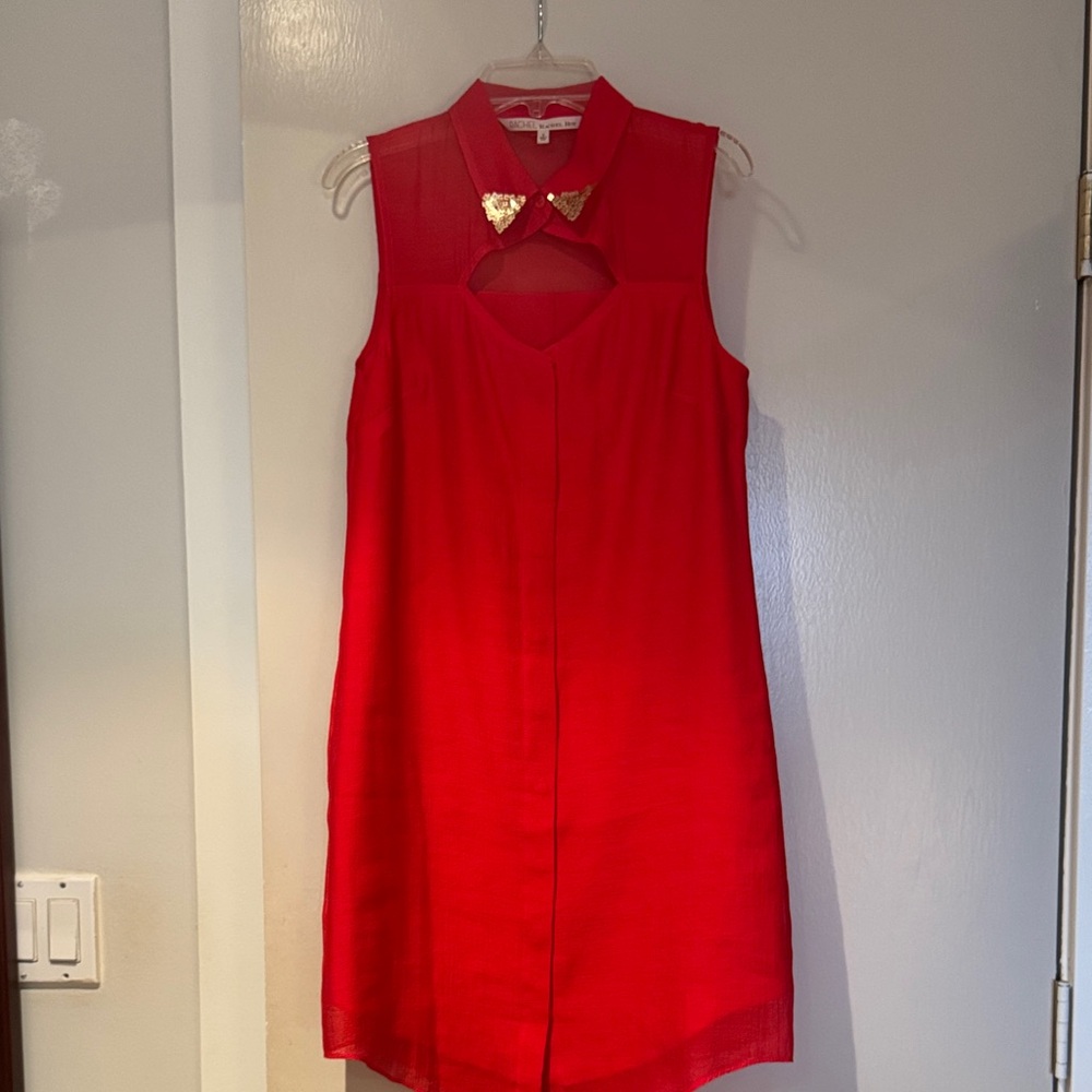 RACHEL Rachel Roy Red Midi Dress with Gold Collar